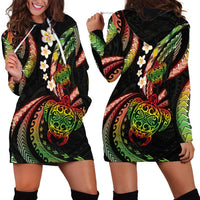 Hawaii Turtles Plumeria Hoodie Dress Reggae Polynesian Pattern
