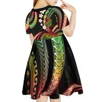 Hawaii Turtles Plumeria Kid Short Sleeve Dress Reggae Polynesian Pattern