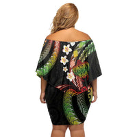 Hawaii Turtles Plumeria Off Shoulder Short Dress Reggae Polynesian Pattern