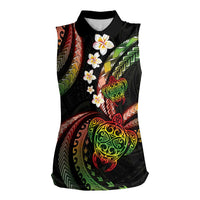 Hawaii Turtles Plumeria Women Sleeveless Polo Shirt Reggae Polynesian Pattern