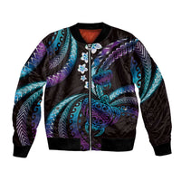 Hawaii Turtles Plumeria Bomber Jacket Amethyst Gradient Polynesian Pattern LT01 Unisex Purple - Polynesian Pride