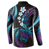 Hawaii Turtles Plumeria Button Sweatshirt Amethyst Gradient Polynesian Pattern