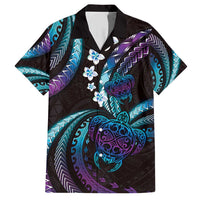Hawaii Turtles Plumeria Family Matching Short Sleeve Bodycon Dress and Hawaiian Shirt Amethyst Gradient Polynesian Pattern