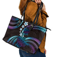 Hawaii Turtles Plumeria Leather Tote Bag Amethyst Gradient Polynesian Pattern