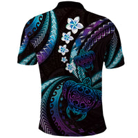 Hawaii Turtles Plumeria Polo Shirt Amethyst Gradient Polynesian Pattern