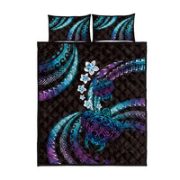 Hawaii Turtles Plumeria Quilt Bed Set Amethyst Gradient Polynesian Pattern