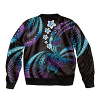 Hawaii Turtles Plumeria Sleeve Zip Bomber Jacket Amethyst Gradient Polynesian Pattern LT01 - Polynesian Pride