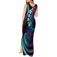 Hawaii Turtles Plumeria Tank Maxi Dress Amethyst Gradient Polynesian Pattern