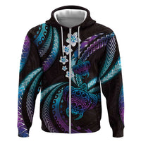 Hawaii Turtles Plumeria Zip Hoodie Amethyst Gradient Polynesian Pattern