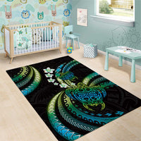 Hawaii Turtles Plumeria Area Rug Chartreuse Cyan Polynesian Pattern