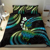 Hawaii Turtles Plumeria Bedding Set Chartreuse Cyan Polynesian Pattern