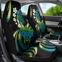 Hawaii Turtles Plumeria Car Seat Cover Chartreuse Cyan Polynesian Pattern