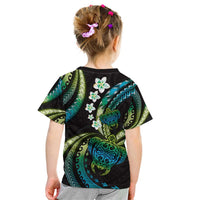 Hawaii Turtles Plumeria Kid T Shirt Chartreuse Cyan Polynesian Pattern