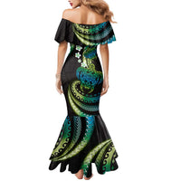 Hawaii Turtles Plumeria Mermaid Dress Chartreuse Cyan Polynesian Pattern