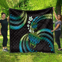 Hawaii Turtles Plumeria Quilt Chartreuse Cyan Polynesian Pattern