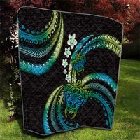 Hawaii Turtles Plumeria Quilt Chartreuse Cyan Polynesian Pattern