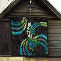 Hawaii Turtles Plumeria Quilt Chartreuse Cyan Polynesian Pattern
