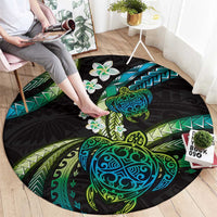 Hawaii Turtles Plumeria Round Carpet Chartreuse Cyan Polynesian Pattern LT01 - Polynesian Pride