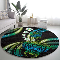 Hawaii Turtles Plumeria Round Carpet Chartreuse Cyan Polynesian Pattern LT01 - Polynesian Pride