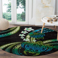 Hawaii Turtles Plumeria Round Carpet Chartreuse Cyan Polynesian Pattern LT01 - Polynesian Pride