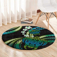 Hawaii Turtles Plumeria Round Carpet Chartreuse Cyan Polynesian Pattern LT01 - Polynesian Pride