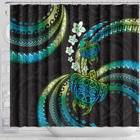 Hawaii Turtles Plumeria Shower Curtain Chartreuse Cyan Polynesian Pattern