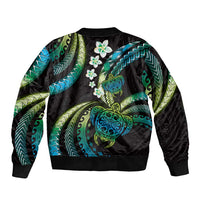 Hawaii Turtles Plumeria Sleeve Zip Bomber Jacket Chartreuse Cyan Polynesian Pattern LT01 - Polynesian Pride