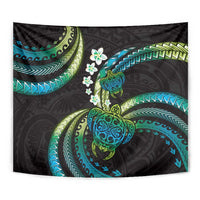 Hawaii Turtles Plumeria Tapestry Chartreuse Cyan Polynesian Pattern