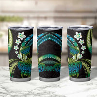 Hawaii Turtles Plumeria Tumbler Cup Chartreuse Cyan Polynesian Pattern