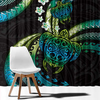 Hawaii Turtles Plumeria Window Curtain Chartreuse Cyan Polynesian Pattern LT01 - Polynesian Pride