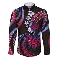 Hawaii Turtles Plumeria Family Matching Off Shoulder Short Dress and Hawaiian Shirt Sweet Gradient Polynesian Pattern