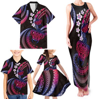Hawaii Turtles Plumeria Family Matching Tank Maxi Dress and Hawaiian Shirt Sweet Gradient Polynesian Pattern