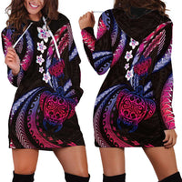 Hawaii Turtles Plumeria Hoodie Dress Sweet Gradient Polynesian Pattern
