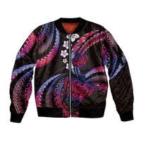 Hawaii Turtles Plumeria Sleeve Zip Bomber Jacket Sweet Gradient Polynesian Pattern LT01 Unisex Pink - Polynesian Pride