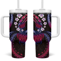 Hawaii Turtles Plumeria Tumbler With Handle Sweet Gradient Polynesian Pattern