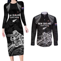 Custom New Zealand 2024 Rugby Couples Matching Long Sleeve Bodycon Dress and Long Sleeve Button Shirt Silver Fern Aotearoa Kiwi