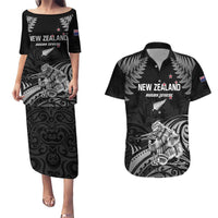 Custom New Zealand 2024 Rugby Couples Matching Puletasi and Hawaiian Shirt Silver Fern Aotearoa Kiwi