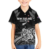 Custom New Zealand 2024 Rugby Family Matching Long Sleeve Bodycon Dress and Hawaiian Shirt Silver Fern Aotearoa Kiwi LT01 Son's Shirt Black - Polynesian Pride