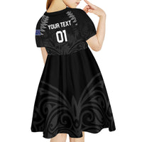 Custom New Zealand 2024 Rugby Kid Short Sleeve Dress Silver Fern Aotearoa Kiwi LT01 - Polynesian Pride