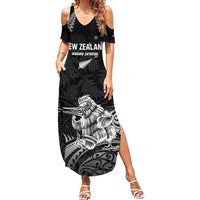 Custom New Zealand 2024 Rugby Summer Maxi Dress Silver Fern Aotearoa Kiwi LT01 Women Black - Polynesian Pride