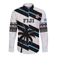 Custom Fiji 2024 Rugby Long Sleeve Button Shirt Fijian Tapa Pattern LT01 Unisex White - Polynesian Pride