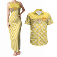 Hawaii Palaka Pikake Lokelani Plumeria Couples Matching Tank Maxi Dress and Hawaiian Shirt Melemele Coquette Bow LT01 Yellow - Polynesian Pride