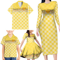 Hawaii Palaka Pikake Lokelani Plumeria Family Matching Long Sleeve Bodycon Dress and Hawaiian Shirt Melemele Coquette Bow