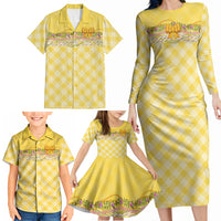 Hawaii Palaka Pikake Lokelani Plumeria Family Matching Long Sleeve Bodycon Dress and Hawaiian Shirt Melemele Coquette Bow LT01 - Polynesian Pride