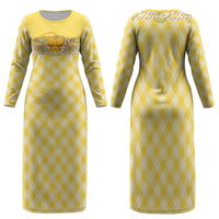 Hawaii Palaka Pikake Lokelani Plumeria Family Matching Long Sleeve Bodycon Dress and Hawaiian Shirt Melemele Coquette Bow LT01 Mom's Dress Yellow - Polynesian Pride