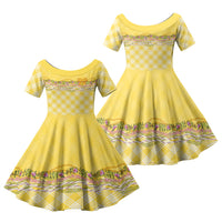 Hawaii Palaka Pikake Lokelani Plumeria Family Matching Off The Shoulder Long Sleeve Dress and Hawaiian Shirt Melemele Coquette Bow LT01 Daughter's Dress Yellow - Polynesian Pride