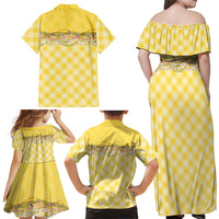 Hawaii Palaka Pikake Lokelani Plumeria Family Matching Off Shoulder Maxi Dress and Hawaiian Shirt Melemele Coquette Bow