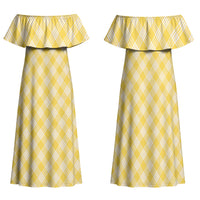 Hawaii Palaka Pikake Lokelani Plumeria Family Matching Off Shoulder Maxi Dress and Hawaiian Shirt Melemele Coquette Bow LT01 Mom's Dress Yellow - Polynesian Pride