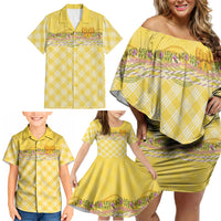 Hawaii Palaka Pikake Lokelani Plumeria Family Matching Off Shoulder Short Dress and Hawaiian Shirt Melemele Coquette Bow LT01 - Polynesian Pride