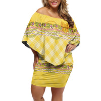 Hawaii Palaka Pikake Lokelani Plumeria Family Matching Off Shoulder Short Dress and Hawaiian Shirt Melemele Coquette Bow